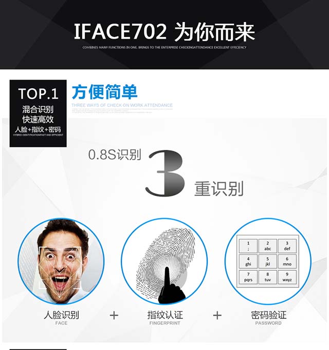 zkteco中控智慧iFace702人脸识别考勤机功能展示速度快