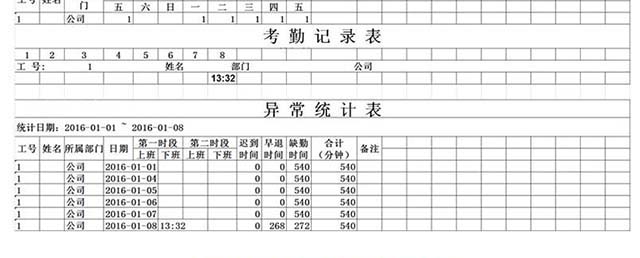 中控iFace102人脸识别考勤机_自动生成表格