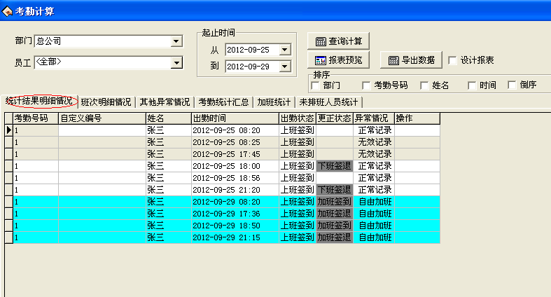 统计结果明细情况